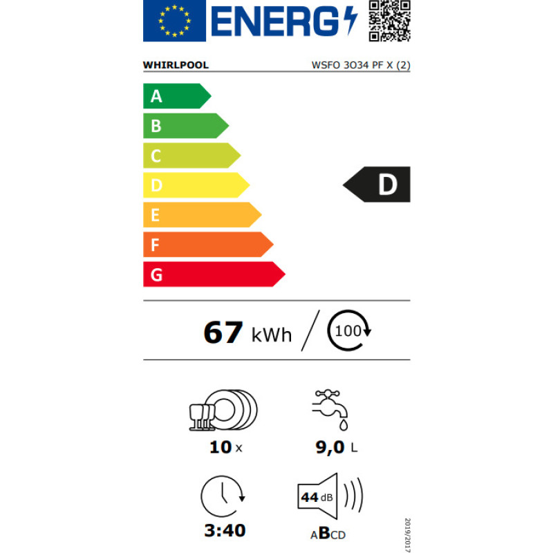 Πλυντήριο πιάτων WSFO 3O34 PF X, Whirlpool