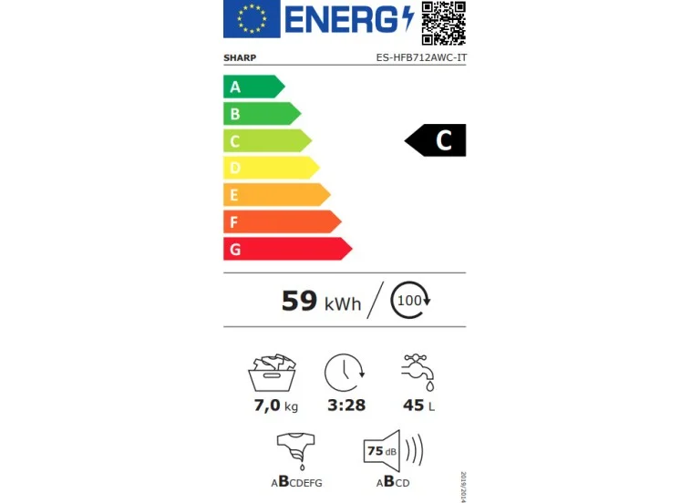 Πλυντήριο ρούχων, ES-HFB712AWC, Sharp | All4home Πλυντήριο ρούχων, ES-HFB712AWC, Sharp