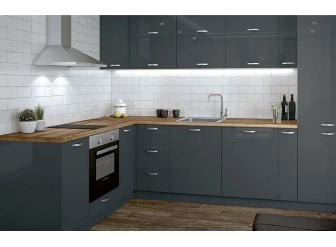 Σύνθεση Κουζίνας μήκος 8.00 μ ύψος 2,17 μ βάθος 0,60 μ, Glossmax 202/300 antracit, Genomax