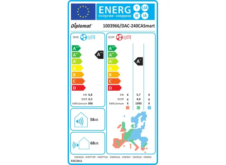 Κλιματιστικό Inverter 24000 BTU με WiFi,  DAC-240CA Smart, Diplomat 