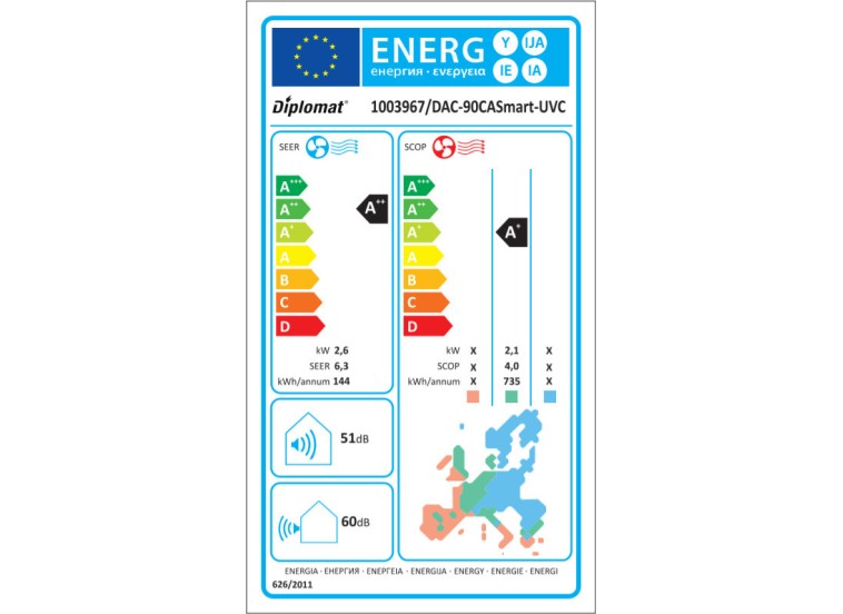 Κλιματιστικό Inverter 9000 BTU με Ιονιστή και WiFi, DAC-90CA Smart-UVC, Diplomat Κλιματιστικό Inverter 9000 BTU με Ιονιστή και WiFi, DAC-90CA Smart-UVC, Diplomat