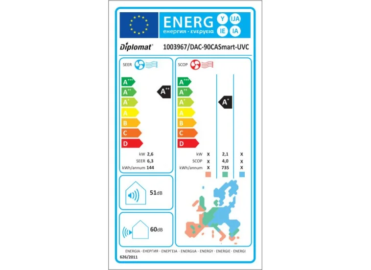 Κλιματιστικό Inverter 9000 BTU με Ιονιστή και WiFi, DAC-90CA Smart-UVC, Diplomat 