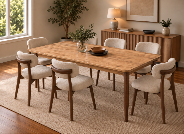 Σετ Τραπεζαρίας Nordic Walnut 7 Τεμαχίων με Υφασμάτινες Καρέκλες, All4home