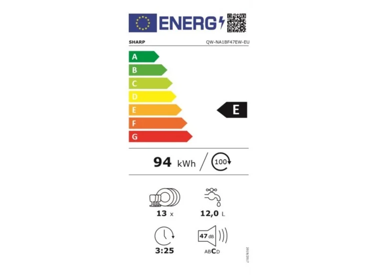 Πλυντήριο Πιάτων 49 kg, QW-NA1BF47EW, E, Sharp Πλυντήριο Πιάτων 49 kg, QW-NA1BF47EW, E, Sharp