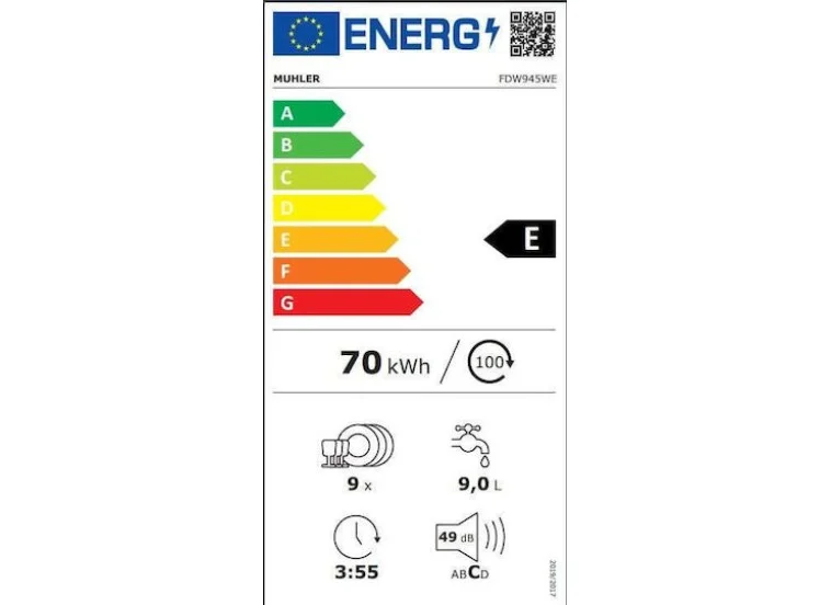Ελεύθερο Πλυντήριο Πιάτων για 9 Σερβίτσια Π45xY85εκ. Λευκό, FDW945WE ,Muhler