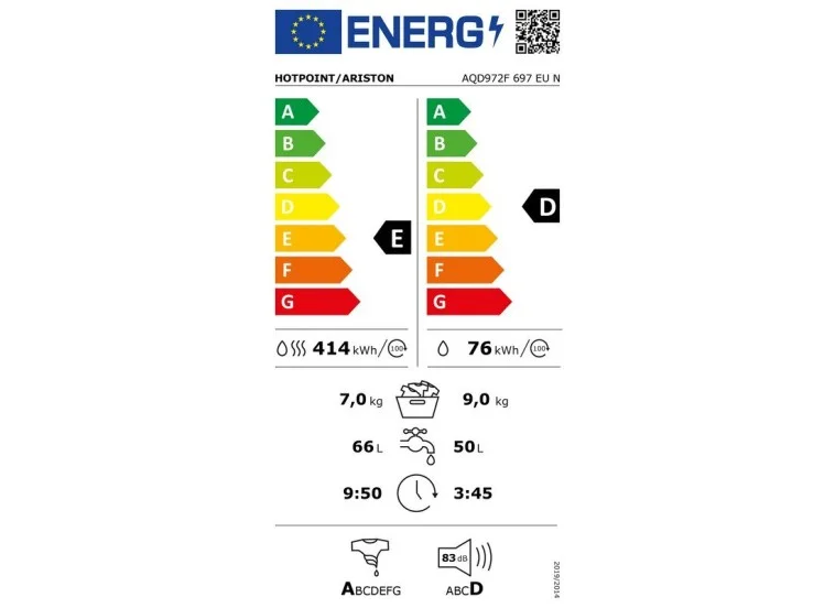 Πλυντήριο Στεγνωτήριο ρούχων 9-7 kg, AQD972F 697 EU N, 1600 στροφές, Λευκό, Hotpoint-Ariston Πλυντήριο Στεγνωτήριο ρούχων 9-7 kg, AQD972F 697 EU N, 1600 στροφές, Λευκό, Hotpoint-Ariston