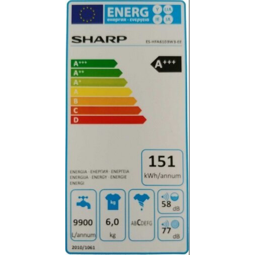 Πλυντήριο ρούχων, ES-HFA6103W3, Sharp Πλυντήριο ρούχων, ES-HFA6103W3, Sharp