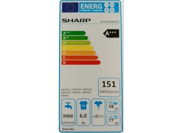Πλυντήριο ρούχων, ES-HFA6103W3, Sharp Πλυντήριο ρούχων, ES-HFA6103W3, Sharp