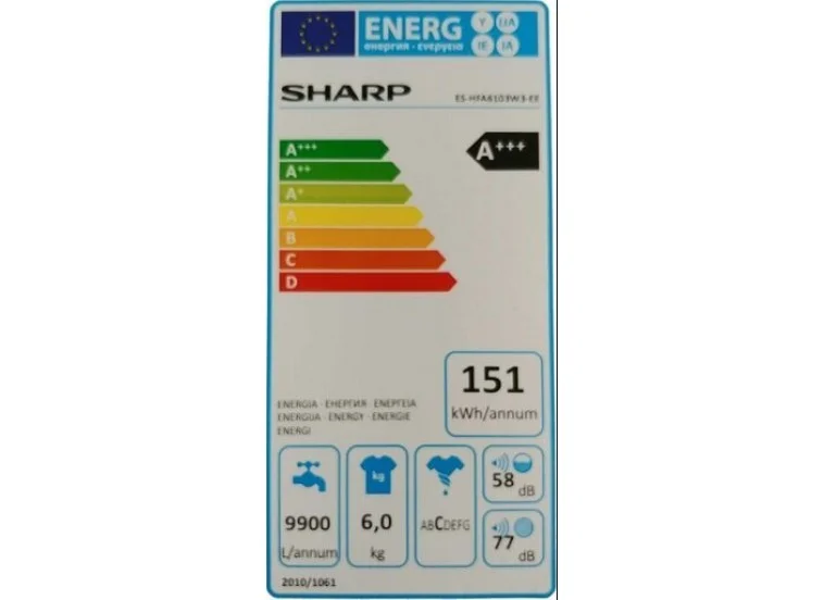 Πλυντήριο ρούχων, ES-HFA6103W3, Sharp Πλυντήριο ρούχων, ES-HFA6103W3, Sharp