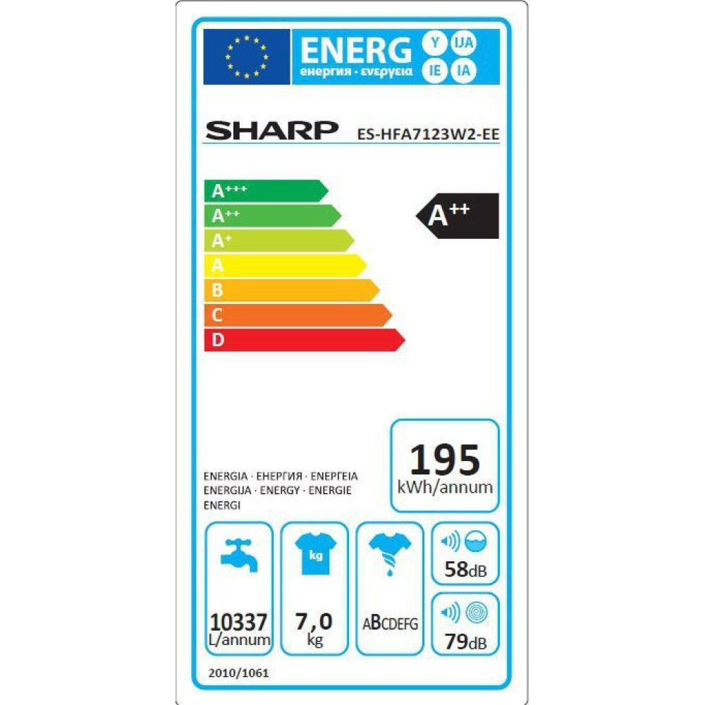 Πλυντήριο ρούχων, ES-HFB712AW3EE, Sharp Πλυντήριο ρούχων, ES-HFB712AW3EE, Sharp