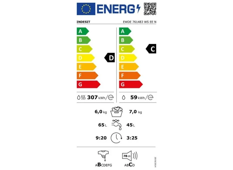 Πλυντήριο στεγνωτήριο ρούχων, 7-6 κιλών, EWDE 761483 WS EE N, Indesit | All4home Πλυντήριο στεγνωτήριο ρούχων, 7-6 κιλών, EWDE 761483 WS EE N, Indesit
