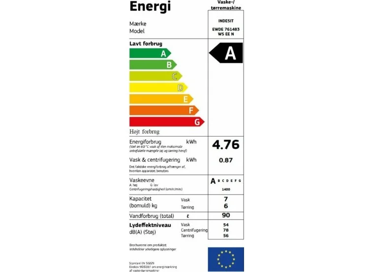 Πλυντήριο στεγνωτήριο ρούχων, 7-6 κιλών, EWDE 761483 WS EE N, Indesit | All4home Πλυντήριο στεγνωτήριο ρούχων, 7-6 κιλών, EWDE 761483 WS EE N, Indesit