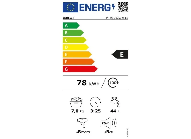 Πλυντήριο ρούχων 7 kg, MTWE 71252 W EE, 1200rpm, E, Indesit | All4home Πλυντήριο ρούχων 7 kg, MTWE 71252 W EE, 1200rpm, E, Indesit