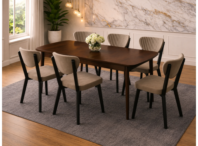 Σετ Τραπεζαρίας 7 τεμαχίων , Walnut , All4home