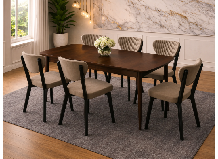 Σετ Τραπεζαρίας 7 τεμαχίων , Walnut , All4home