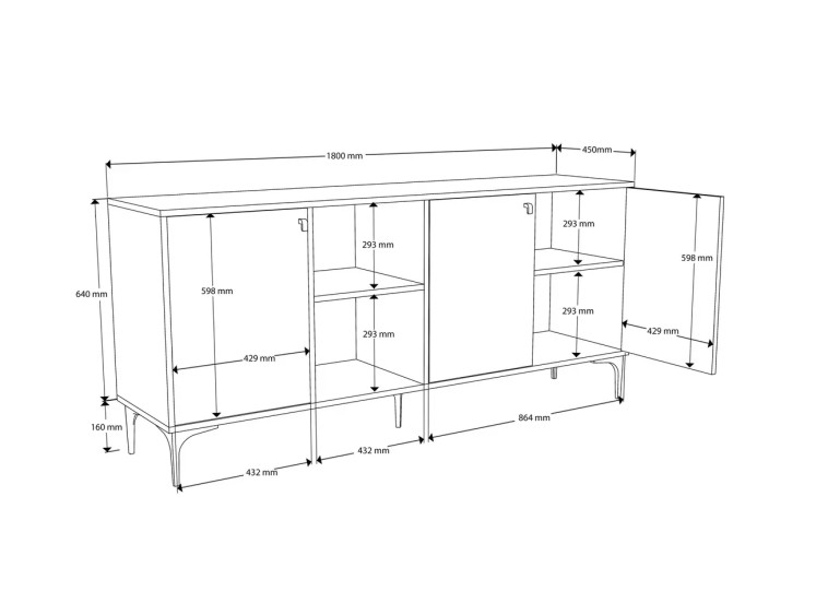 Μπουφές 1682 Vision, Π180xΜ45xΥ80 εκ., All4home