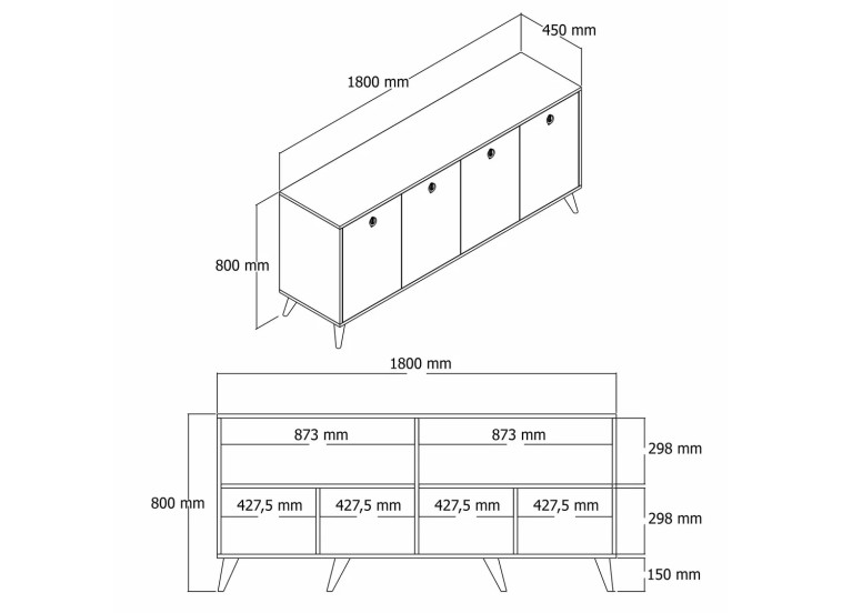 Μπουφές Elite 1612, Π180xΜ45xΥ80 εκ., All4home