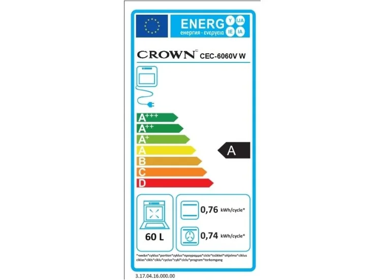 Ηλεκτρική Κουζίνα με Κεραμικές Εστίες , CEC-6060V W , Λευκό ,Crown Ηλεκτρική Κουζίνα με Κεραμικές Εστίες , CEC-6060V W , Λευκό ,Crown