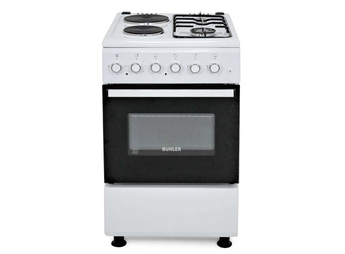 Κουζίνα 64lt με Εστίες Υγραερίου & Ρεύματος Π50εκ. Λευκή,ELC-500G,Muhler