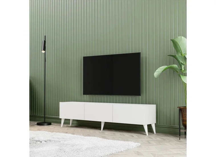 Έπιπλο Τηλεόρασης με πόρτες, 1240 Eva λευκό Μ150xΠ31,8xΥ44,6 εκ., All4home