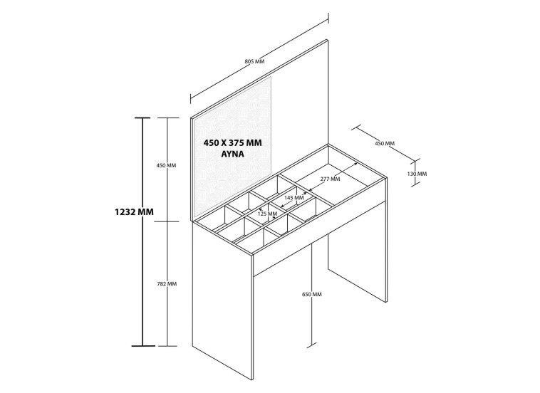Τουαλέτα με καθρέφτη , 2232 Laila , 80,5 x 45 x 123,20 εκ., All4home