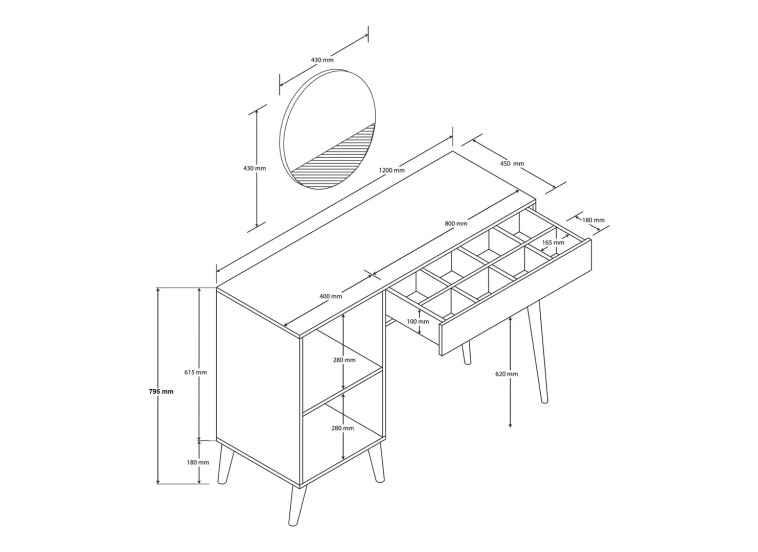 Τουαλέτα με καθρέφτη , 2242 Love  , 120 x 45 x 79,50 εκ., All4home
