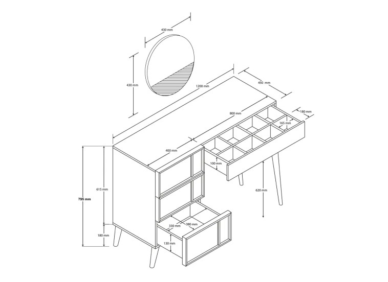 Τουαλέτα με καθρέφτη , 2252 Rose  , 120 x 45 x 79,50 εκ., All4home