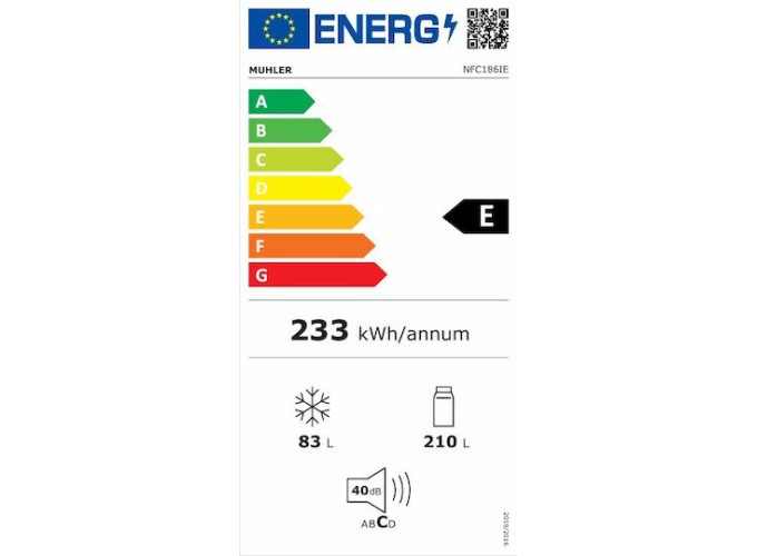 Ψυγειοκαταψύκτης 293lt NoFrost, Υ186xΠ60xΒ60εκ. Inox NFC186IE,Muhler