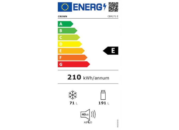Ψυγειοκαταψύκτης CBR271EWD, 260 l, E, Λευκό, Στατικό, Crown Ψυγειοκαταψύκτης CBR271EWD, 260 l, E, Λευκό, Στατικό, Crown