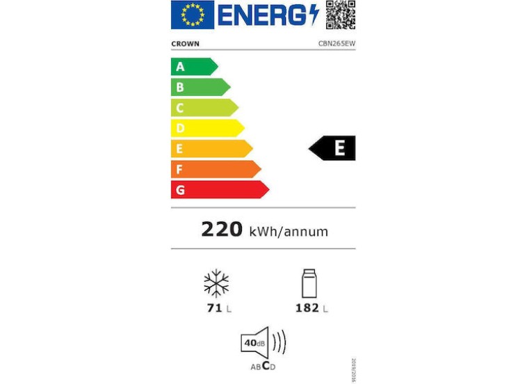 Ψυγειοκαταψύκτης CBN265EW, 253 l, E, Λευκό, No Frost, Crown Ψυγειοκαταψύκτης CBN265EW, 253 l, E, Λευκό, No Frost, Crown