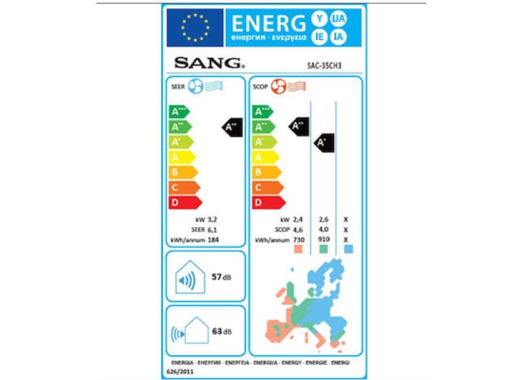 Sang Κλιματιστικό Inverter 12000 BTU A++/A+ SAC-35CH3 Sang Κλιματιστικό Inverter 12000 BTU A++/A+ SAC-35CH3