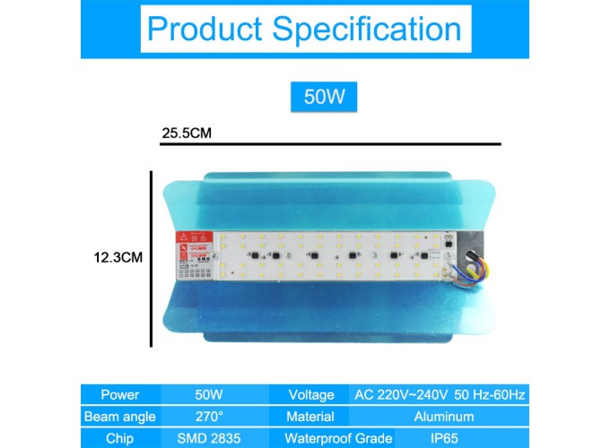 Εξωτερικός προβολέας 50W 6500K (IP61) 220v αντικεραυνικός (4000V) χωρίς βάση