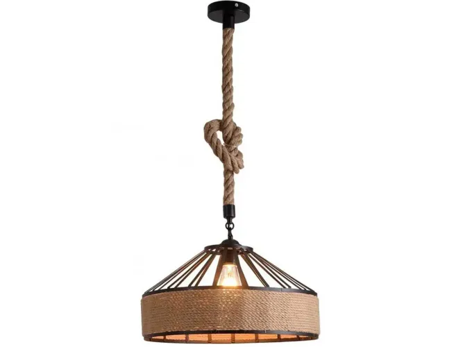 Κρεμαστό φωτιστικό οροφής μονό vintage με σκοινί σε φυσικό χρώμα Ε27 C10 Φ35cm ROP 6