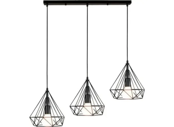 Κρεμαστό φωτιστικό οροφής τριπλό σε σχήμα διαμαντιού 20cm σε μαύρο χρώμα Ε27 R50 REKTO3200 Nitorio 53