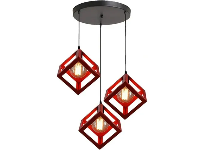 Κρεμαστό φωτιστικό οροφής τριπλό τετράγωνο ρόμβος μεταλλικό κόκκινο χρώμα E27 C30 CUBIO 22