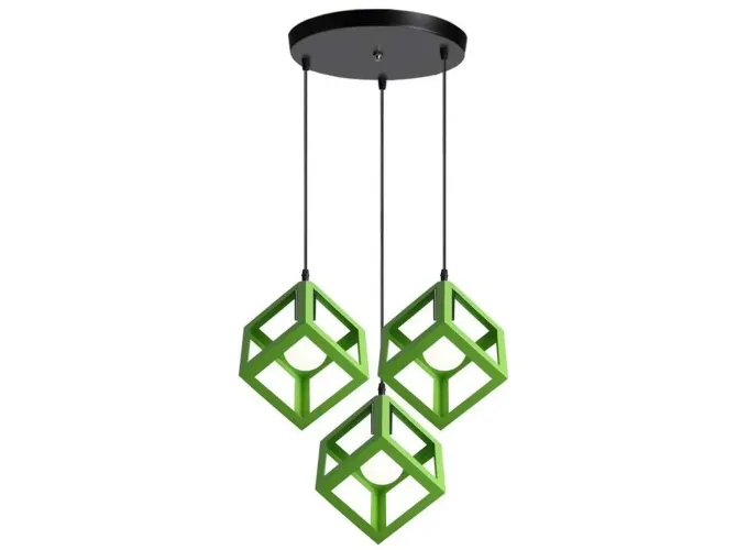 Κρεμαστό φωτιστικό οροφής τριπλό τετράγωνο ρόμβος μεταλλικό πράσινο χρώμα E27 C30 CUBIO 42