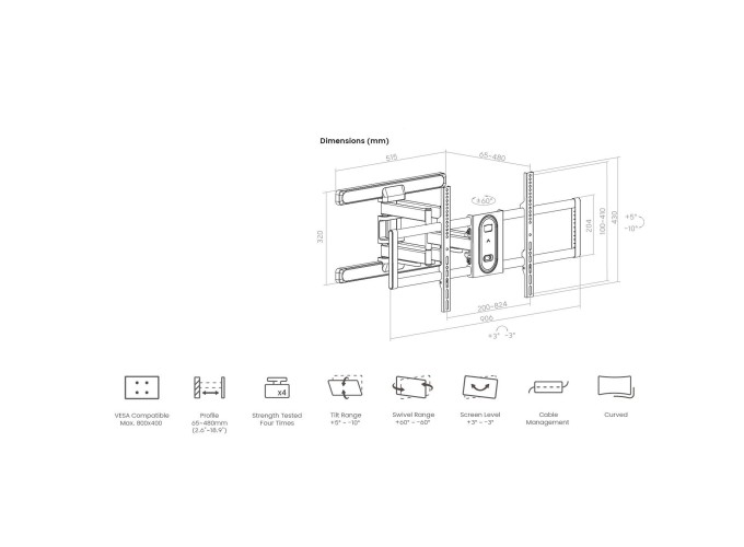 Βάσεις Στήριξης Τηλεόρασης Τοίχου Crown WM60K100MTL