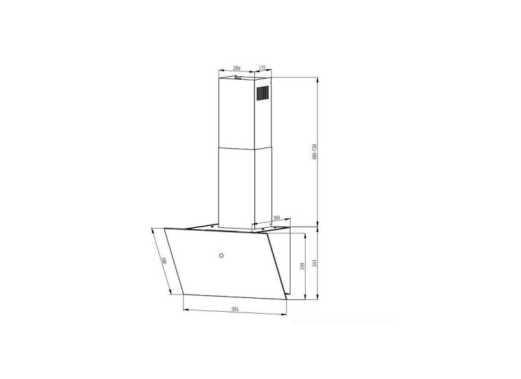 Απορροφητήρας Καμινάδα 60cm Μαύρος, CV13K60BL ,Crown