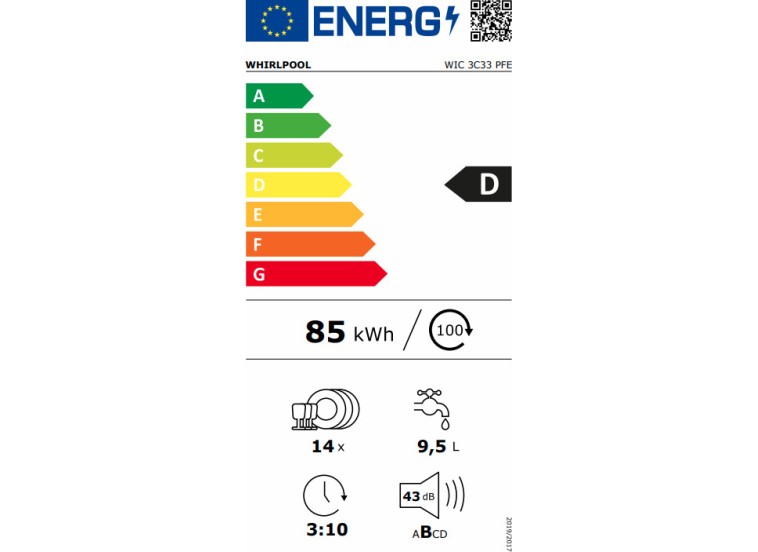 Εντοιχιζόμενο πλυντήριο πιάτων, WIC 3C33 PFE, 60cm, 14 σερβίτσια, D, Inox, Whirlpool Εντοιχιζόμενο πλυντήριο πιάτων, WIC 3C33 PFE, 60cm, 14 σερβίτσια, D, Inox, Whirlpool