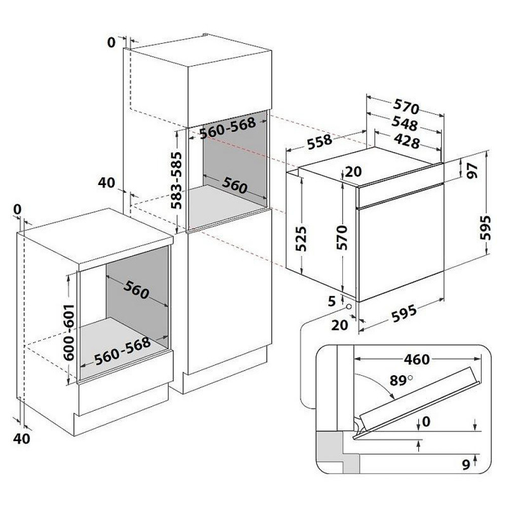 Εντοιχιζόμενος Φούρνος άνω Πάγκου, OMK58HU1B , 71lt , Π59.5εκ. , Μαύρος, Whirlpool 