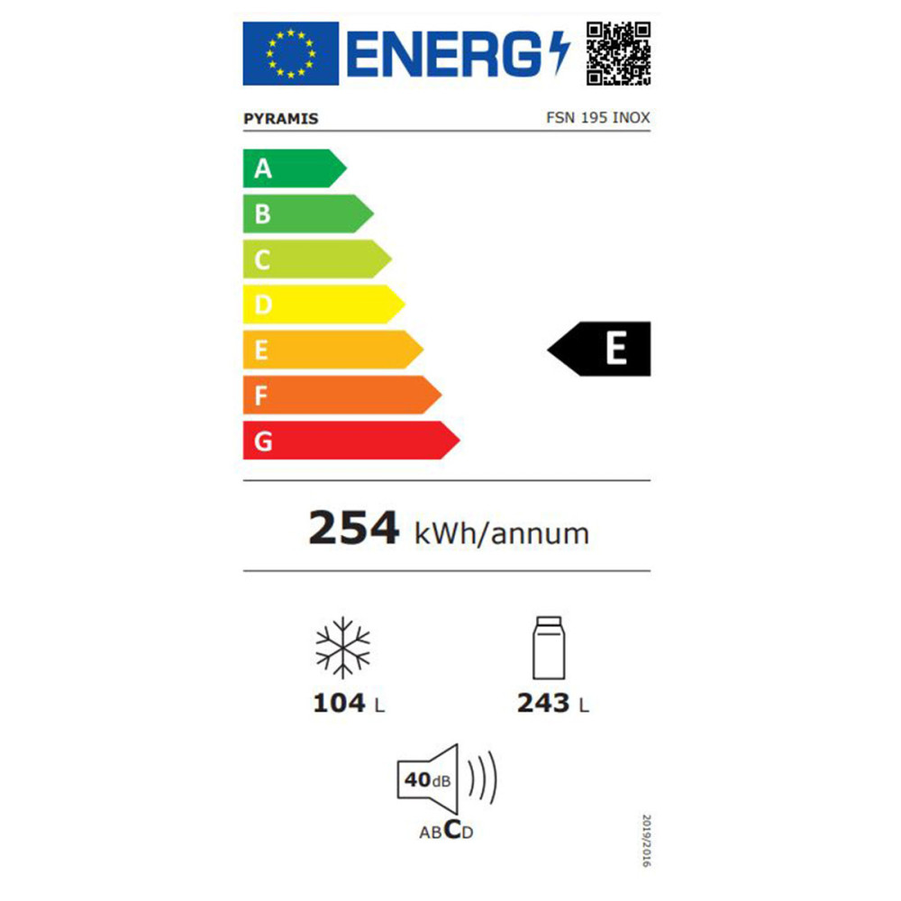 Pyramis FSN 195 031007101 Ψυγειοκαταψύκτης Υ195xΠ60xΒ68.5εκ. Inox