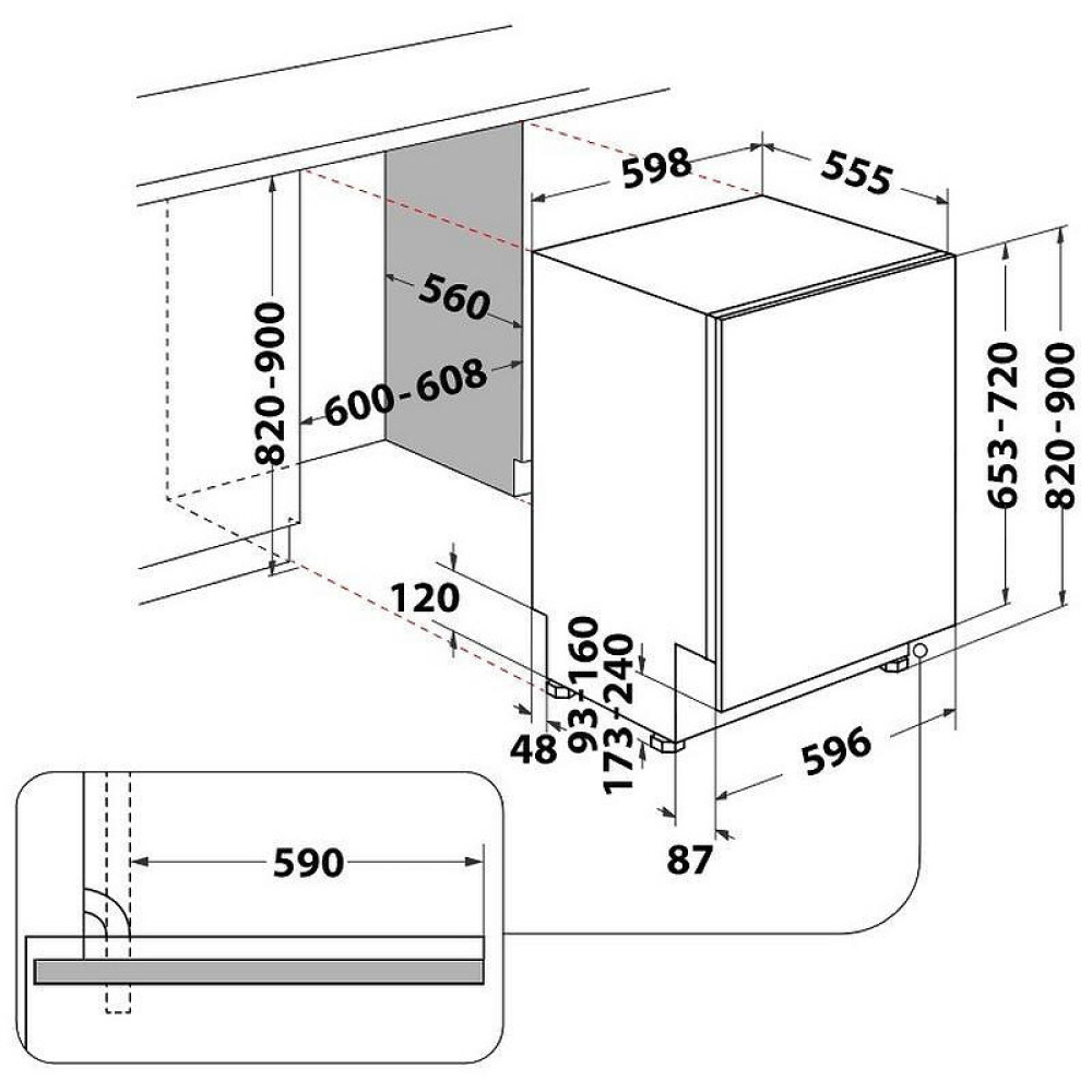 Εντοιχιζόμενο πλυντήριο πιάτων, W2I HD526 A, 14 Σερβίτσια, 600 W,  60cm,  E, Whirlpool