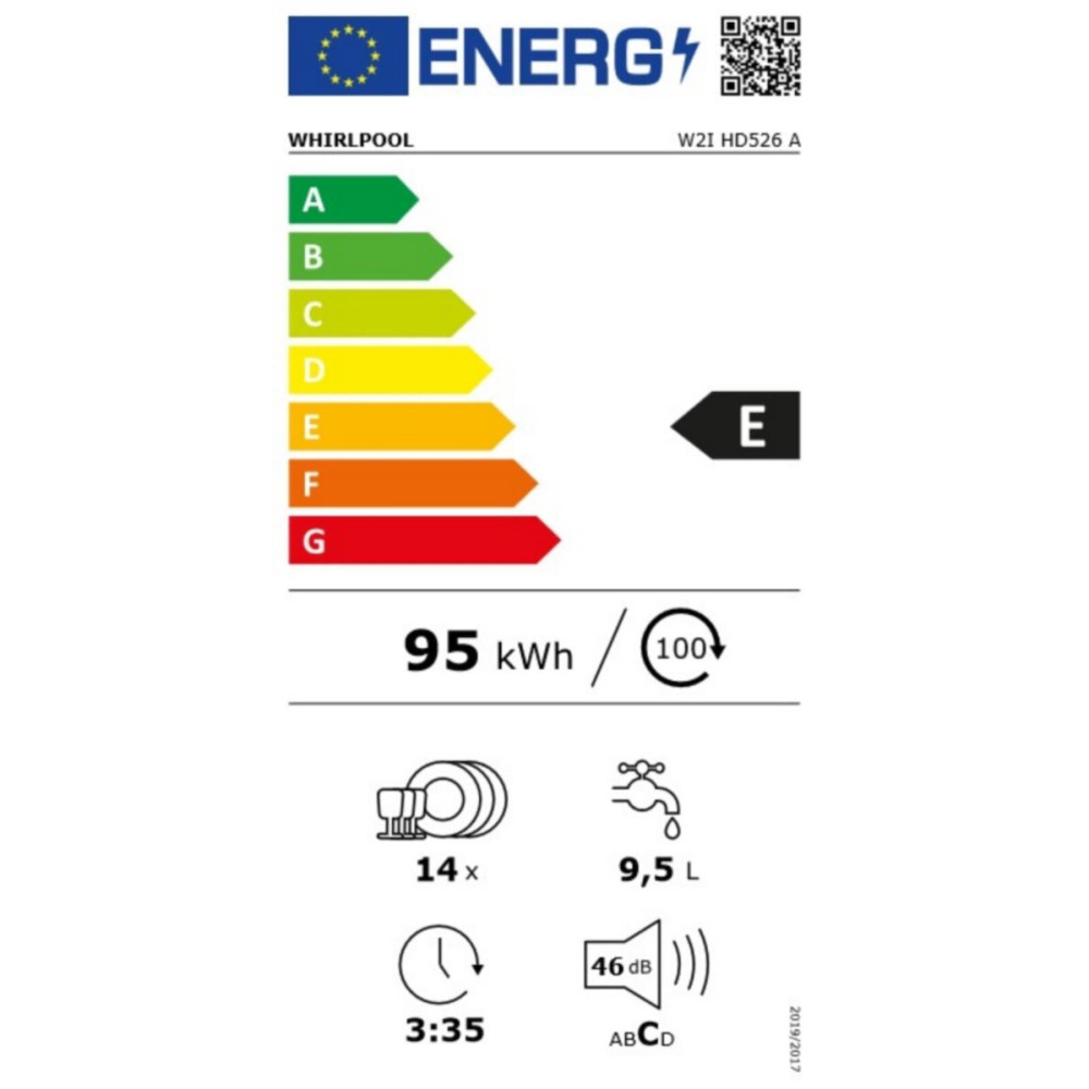 Εντοιχιζόμενο πλυντήριο πιάτων, W2I HD526 A, 14 Σερβίτσια, 600 W,  60cm,  E, Whirlpool