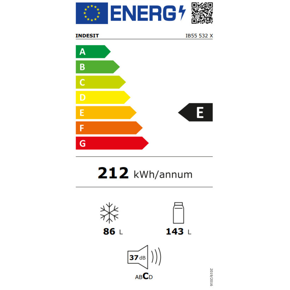 Ψυγειοκαταψύκτης, IB55 532 X, 229lt, Υ152.5xΠ54xΒ57εκ., Inox, E, Indesit 