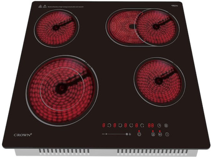 Εντοιχιζόμενη αυτόνομη κεραμική εστία, με Λειτουργία Κλειδώματος 59x52εκ., PVT624DO.C, Crown