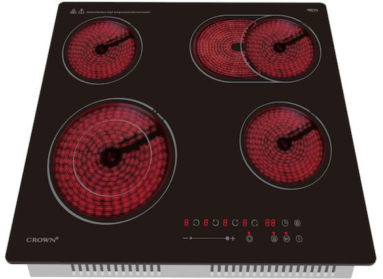 Εντοιχιζόμενη αυτόνομη κεραμική εστία, με Λειτουργία Κλειδώματος 59x52εκ., PVT624DO.C, Crown