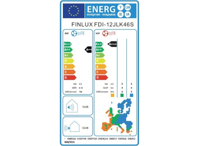 Κλιματιστικό Inverter FDI-12JLK46S, Α+++/Α++, 12000 BTU, Finlux