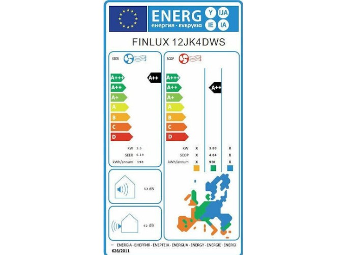 Κλιματιστικό Inverter, 12000 Btu A +++ /A++, 12JK46DWS, Finlux