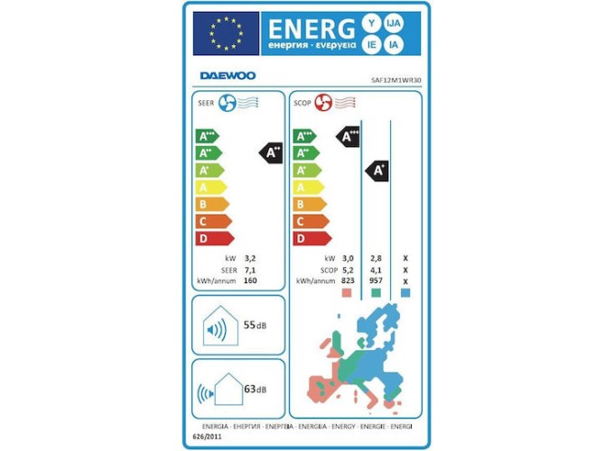Κλιματιστικό Inverter,12000 BTU A++/A+,  SAF12M1WR30 , DAEWOO