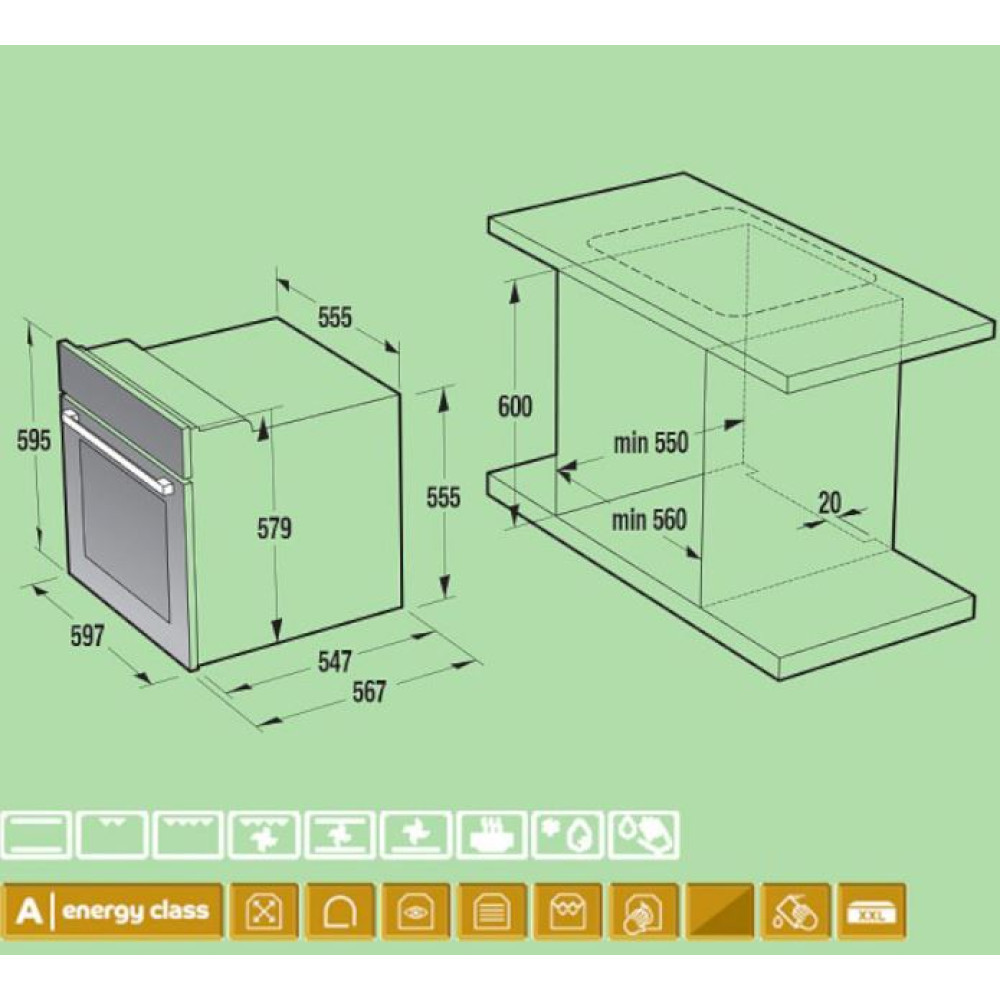 Φούρνος κάτω Πάγκου χωρίς Εστίες ,KBC637E115X, 67lt, Inox , Korting ,34016601 